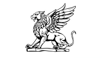 statue of Griffin or griffon a legendary creature with the body of a lion, the head and wings of an eagle isolated with white highlights, png