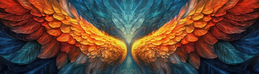 Obraz premium Fractal-like wings of mythical birds spanning into infinity, abstract magical symmetry in a seamless design
