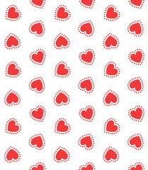 Vector seamless pattern of flat red scandinavian hearts isolated on white background