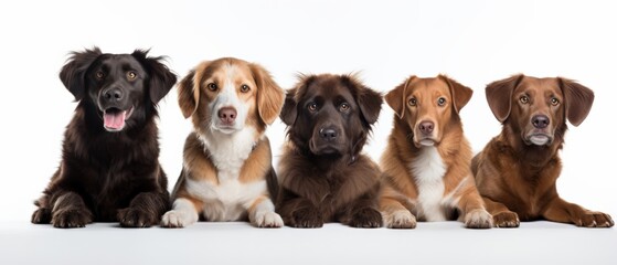 Fototapeta premium a group of five adorable dogs sitting together in a row