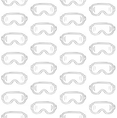 Vector seamless pattern of hand drawn sketch doodle outline snowboard mask isolated on white background
