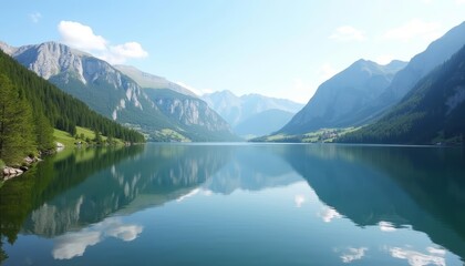 Fototapeta premium Mountains reflected in a serene lake