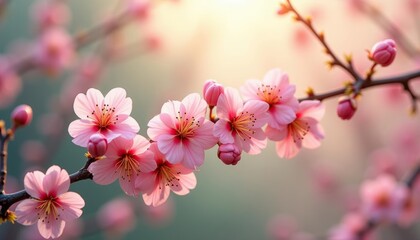 Obraz premium Pink cherry blossoms on tree branch