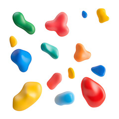 Floating Organic Playdough Shapes in Motion on white and transparent background. PNG