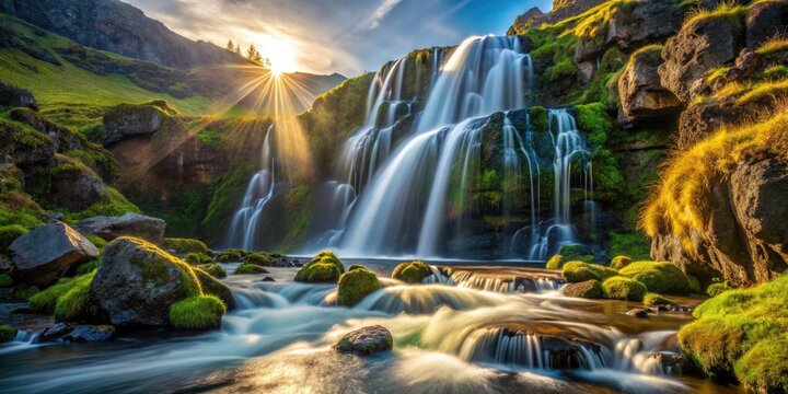 Gljufrabui Waterfall Macro Photography - Stunning Sunlit View, Nature's Power, Icelandic Landscapes, Water Cascades, Scenic Beauty, Adventure Travel, Natural Wonders, Outdoors, Photography