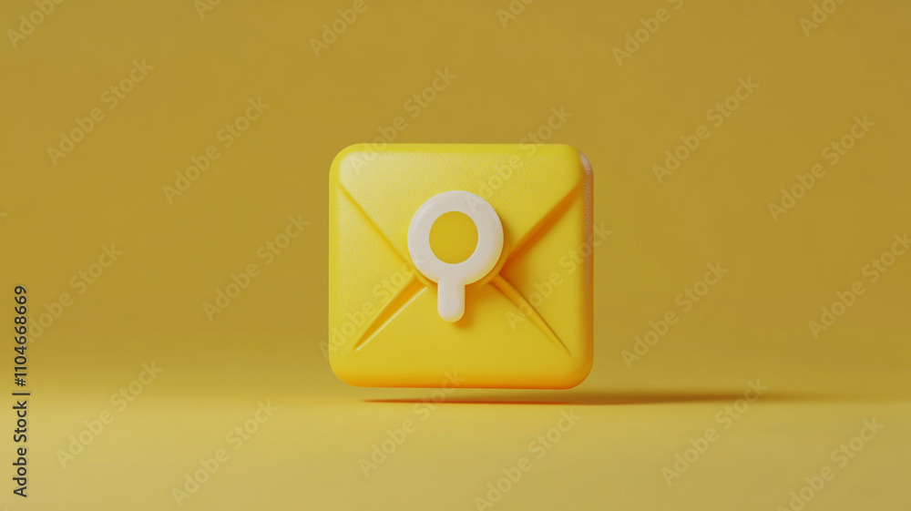 Poster bright yellow envelope icon on a solid background represents communication and messaging