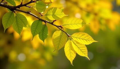 Obraz premium Close-up of yellow leaves on a branch