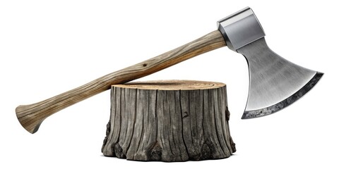 Grey Executioner Axe Silhouette on Tree Block - Iconic Representation of Hangman and Butcher Concepts