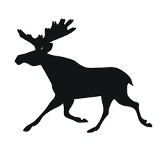Vector flat hand drawn running moose silhouette isolated on white background