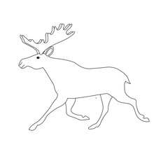 Vector flat hand drawn outline running moose isolated on white background