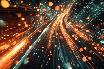 Naklejka premium Dynamic Motion Blur of City Lights and Action in a Vibrant Urban Landscape at Night