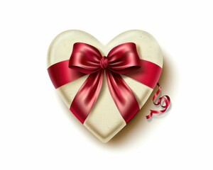 A heart-shaped gift box with a red ribbon, symbolizing love and celebration.
