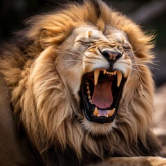 majestic lion roaring in the wild