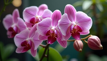 A close-up of pink orchids in full bloom