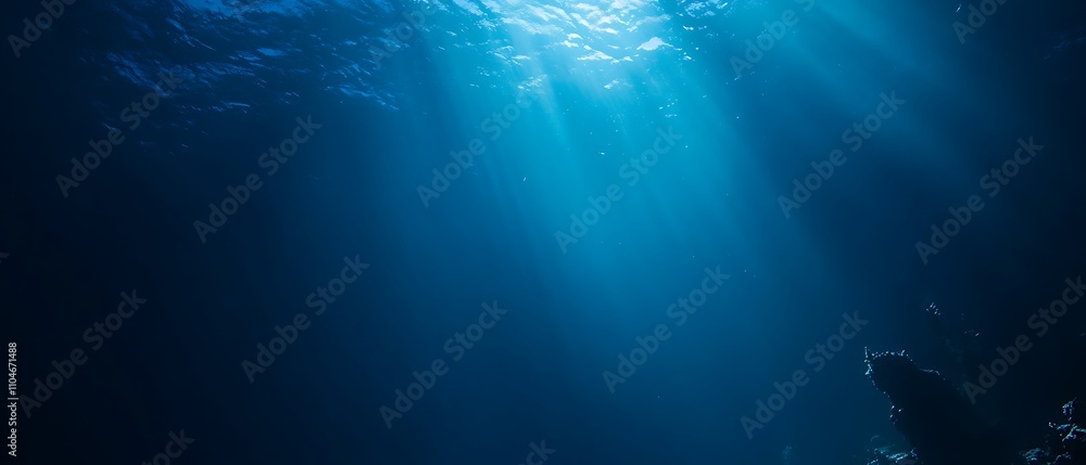 Poster deep dark blue background softly illuminated by a gradient of light in the bottom left corner, witho