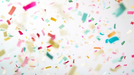 Colorful Confetti Explosion On White, Festive Celebration Background With Copy Space For Design