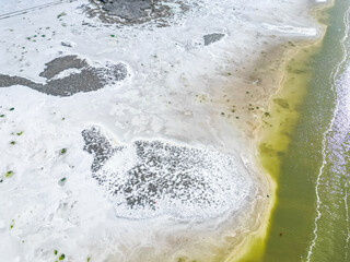 Chaka Salt Lake landscape with blue sky, is located in Qinghai Province, China.