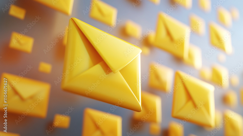 Aufkleber concept of communication with floating yellow envelopes against a blurred background