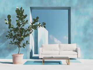 modern living room with a minimalist design and indoor plant