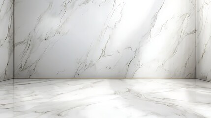 White marble wall and floor interior background with sunlight.