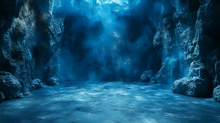 3D Illustration of Blue Cave with Glowing Light