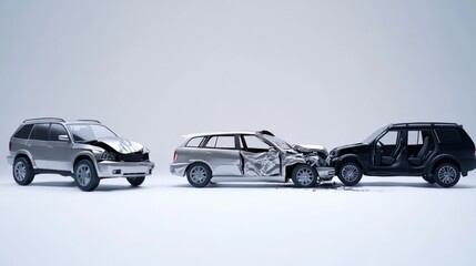 Fototapeta premium a detailed view of a car accident scene with damaged vehicles