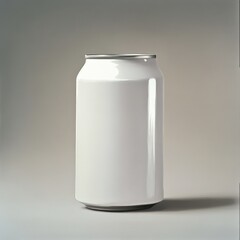 blank white can on a neutral background for branding or design purposes