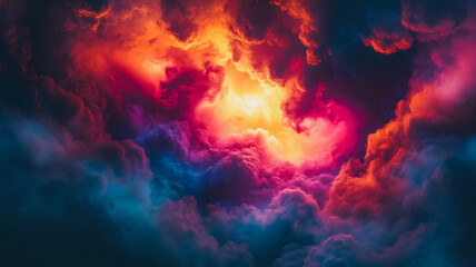 Fototapeta premium A colorful cloud with a yellow sun in the middle