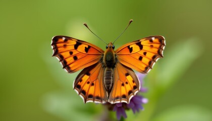 Orange butterfly on flower (39 characters)