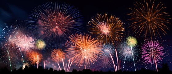 Naklejka premium colorful fireworks display lighting up the night sky