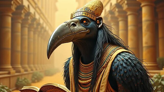 Thoth is the god of writing and knowledge. He is often shown as a man with the head of an ibis or baboon.