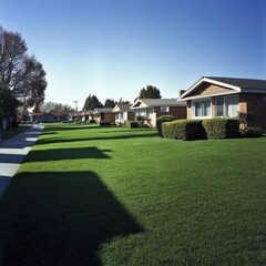 Fototapeta premium a peaceful suburban neighborhood with well-maintained lawns and houses