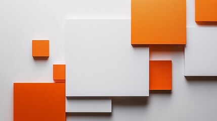Abstract Minimalist Background, Geometric Pattern with Orange and White Squares, Modern Design