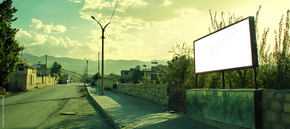 Aufkleber roadside ad banner mockup template with empty png screen for digital design and branding.