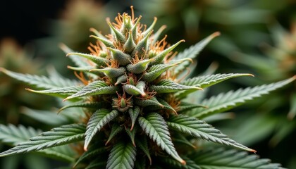Fototapeta premium Close-up of a marijuana bud with green leaves