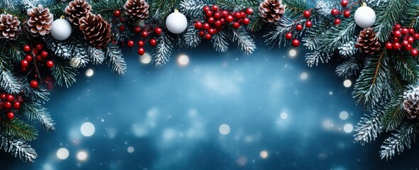 Blue background with snowflakes and bokeh lights. Christmas or New Year concept