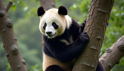 Obraz premium A panda bear sitting on a tree branch