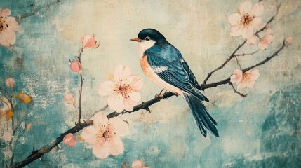 Old vintage traditional chinese oriental painting of birds