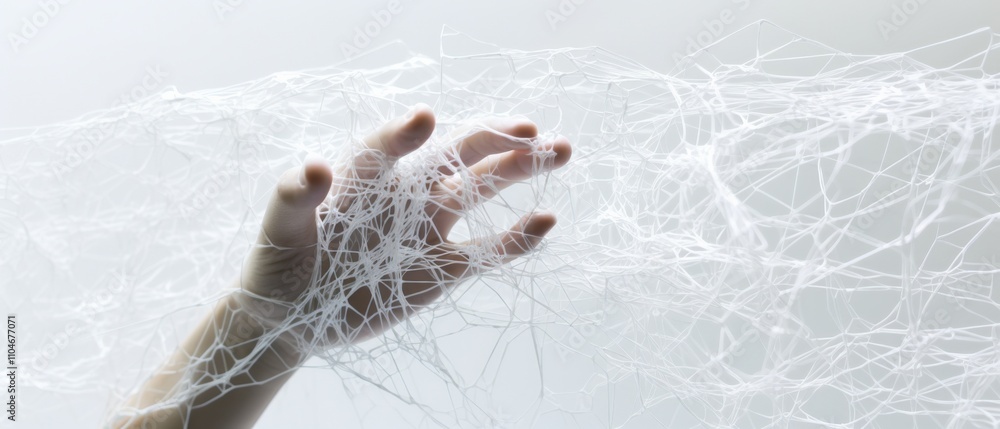 Aufkleber a hand reaching out through a web of interconnected threads symbolizing connection and technology