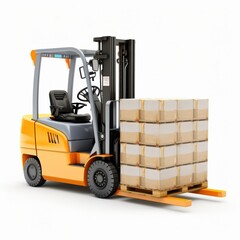 forklift lifting pallets in a warehouse setting