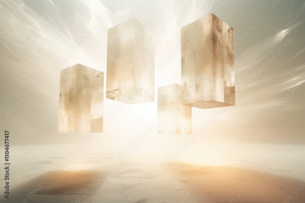 Aufkleber abstract floating blocks in a dreamy light environment