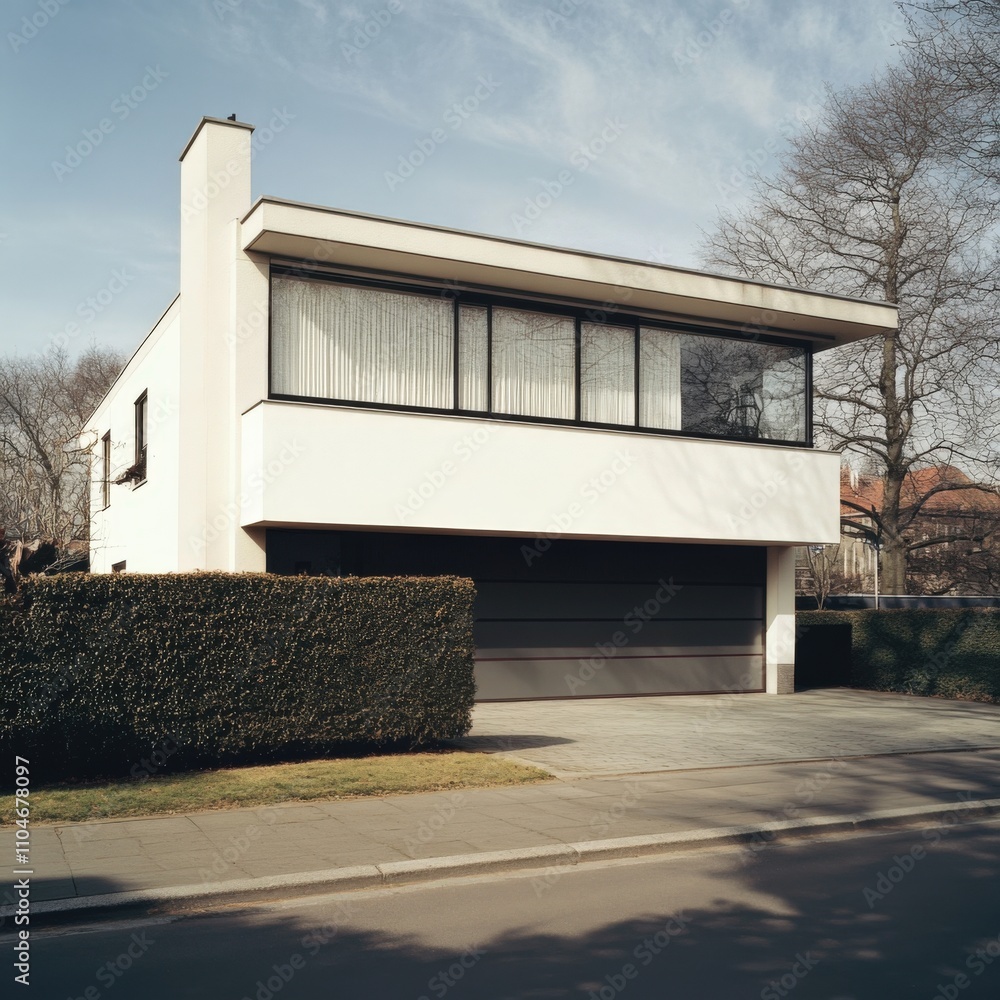Poster modern architecture of a minimalist house with large windows and clean lines