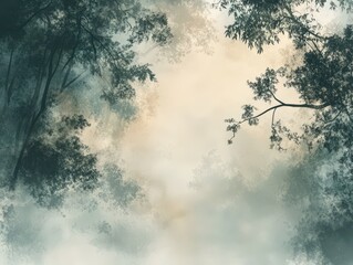 Misty Forest Canopy, Dreamy Pastel Hues, Overhead View