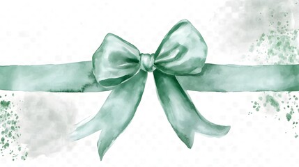 watercolor background banner of green ribbon and bow isolated on a white background as transparent png