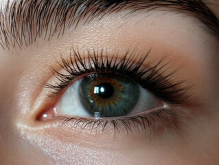 Obraz premium Close-Up of a Woman's Eye with Long Eyelashes