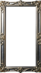 Vintage silver frame isolated with white highlights, png