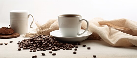 Fototapeta premium freshly brewed coffee with coffee beans and a cozy setting