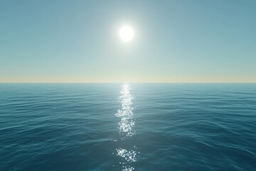 serene ocean view with sun reflecting on water