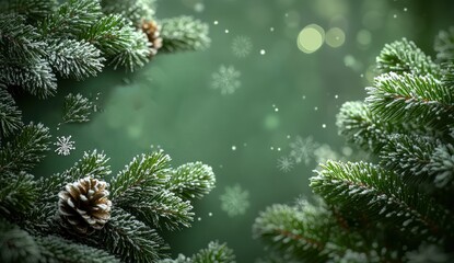 A Christmas background with red berries and white snowflakes