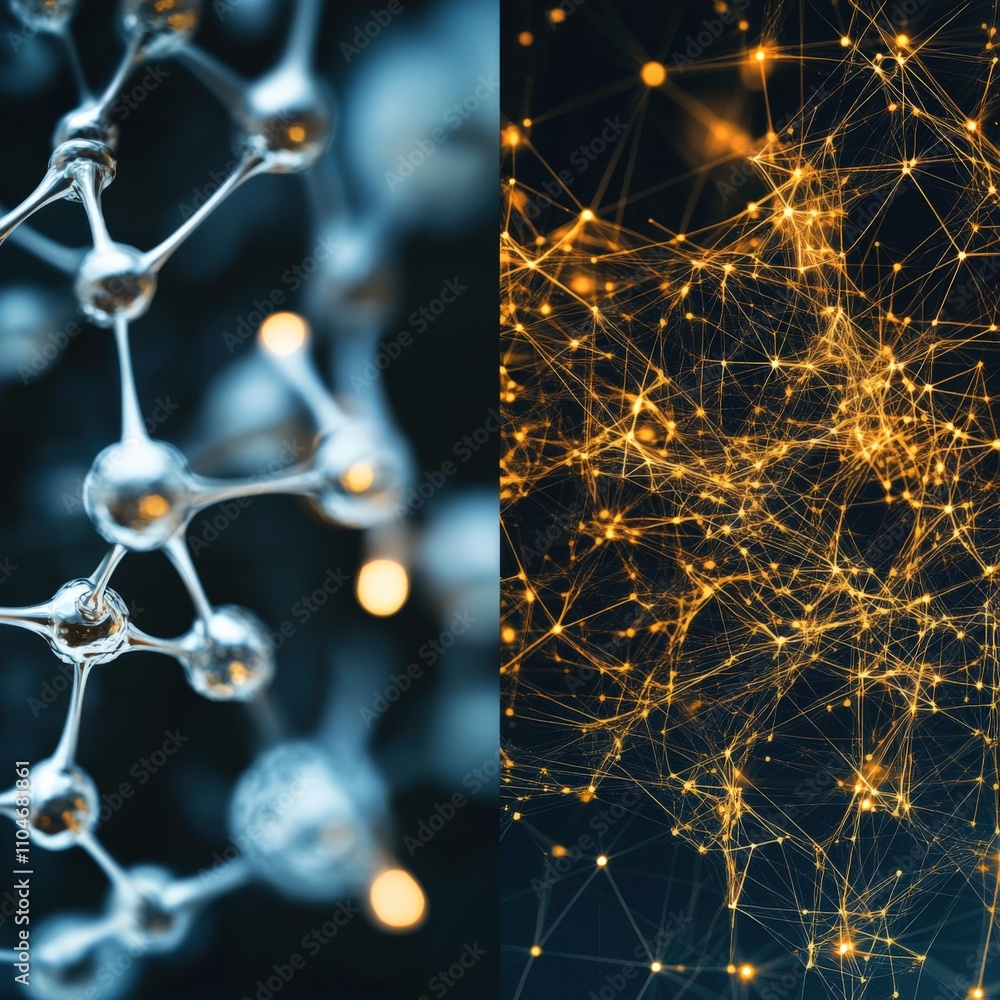 Poster abstract representation of molecular structures and interconnected networks